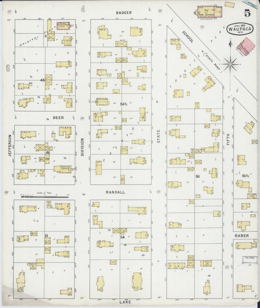 Sanborn Fire Insurance Map from Waupaca, Waupaca County, Wisconsin (1895), Sheet #0005 - Historic Sanborn Fire Insurance Map Print, vintage old map wall art, antique decor, genealogy gift, Wisconsin Wisconsin map