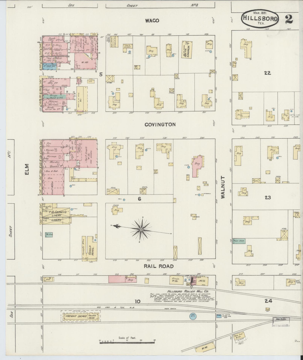 Sanborn Fire Insurance Map from Hillsboro, Hill County, Texas (1891), Sheet #0002 - Historic Sanborn Fire Insurance Map Print, vintage old map wall art, antique decor, genealogy gift, Texas Texas map