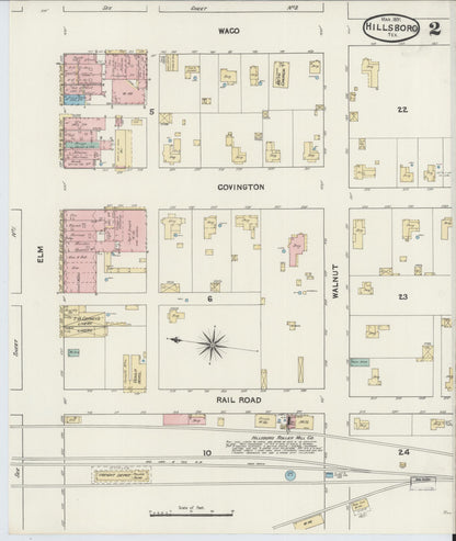 Sanborn Fire Insurance Map from Hillsboro, Hill County, Texas (1891), Sheet #0002 - Historic Sanborn Fire Insurance Map Print, vintage old map wall art, antique decor, genealogy gift, Texas Texas map