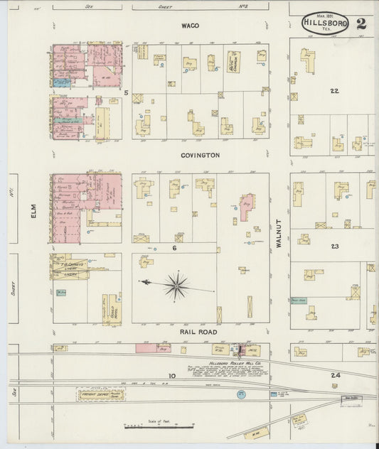 Sanborn Fire Insurance Map from Hillsboro, Hill County, Texas (1891), Sheet #0002 - Historic Sanborn Fire Insurance Map Print, vintage old map wall art, antique decor, genealogy gift, Texas Texas map