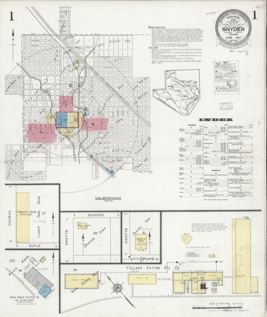 Sanborn Fire Insurance Map from Snyder, Scurry County, Texas (1927), Sheet #0001 - Complete Map Set gallery image, historic Sanborn map, vintage wall art, Texas Texas