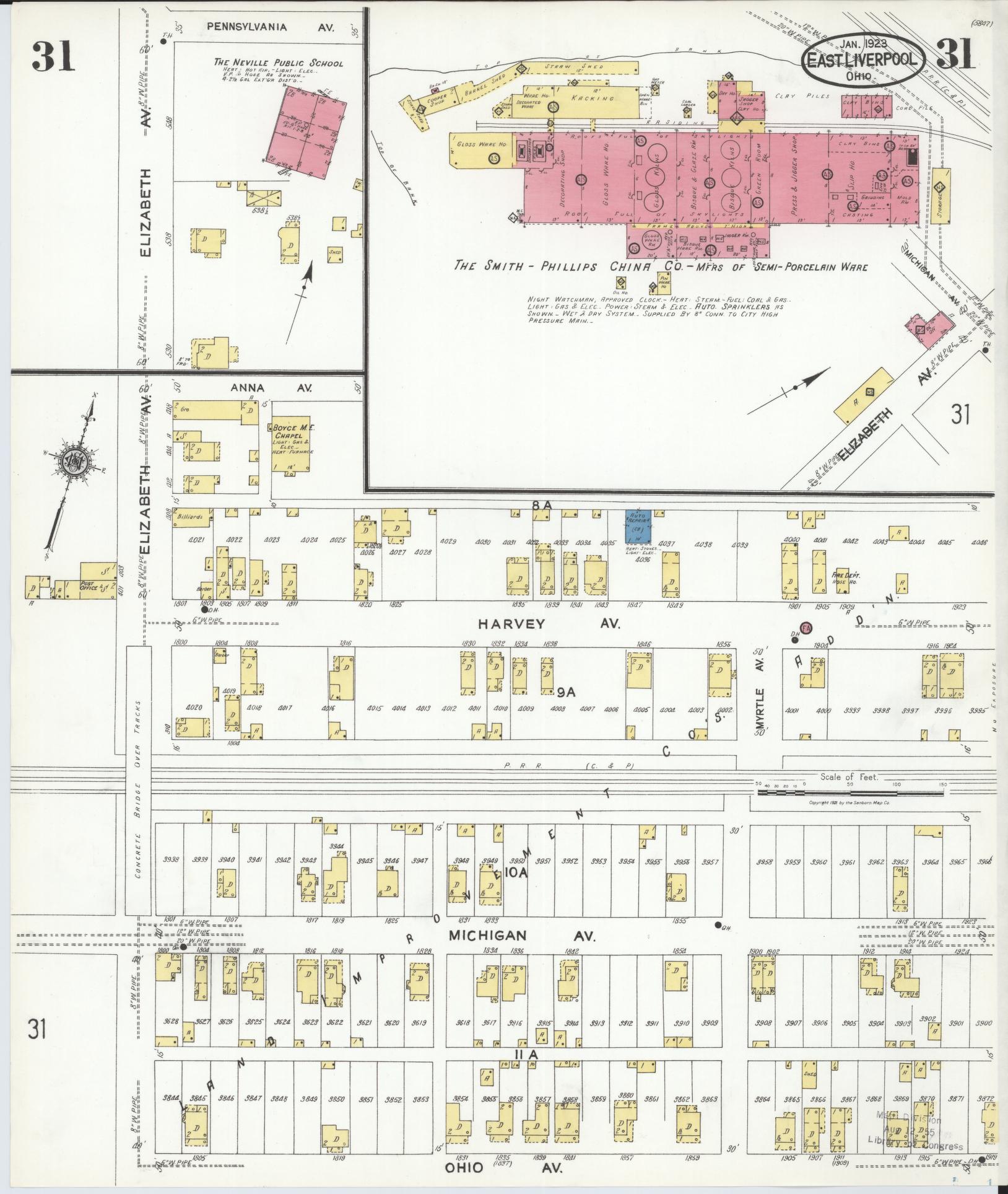 Sanborn Fire Insurance Map from East Liverpool, Columbiana County, Ohio (1923), Sheet #0031 - Historic Sanborn Fire Insurance Map Print, vintage old map wall art, antique decor, genealogy gift, Ohio Ohio map
