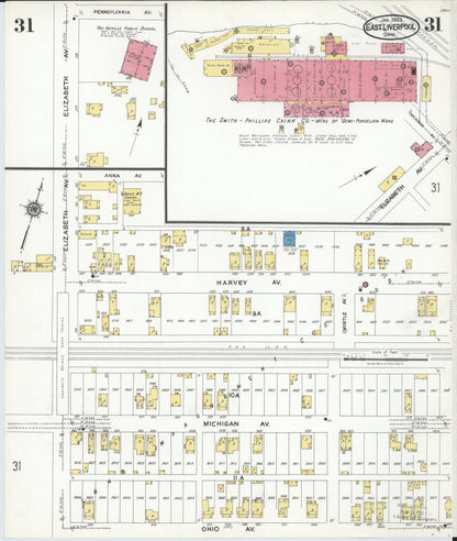 Sanborn Fire Insurance Map from East Liverpool, Columbiana County, Ohio (1923), Sheet #0031 - Historic Sanborn Fire Insurance Map Print, vintage old map wall art, antique decor, genealogy gift, Ohio Ohio map