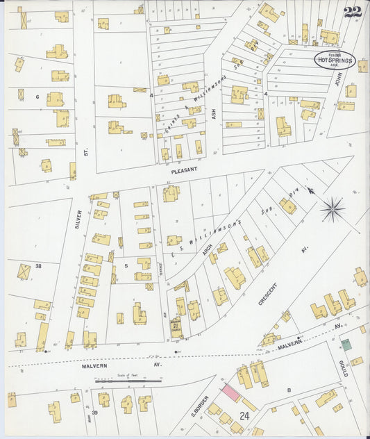 Sanborn Fire Insurance Map from Hot Springs, Garland County, Arkansas (1901), Sheet #0022 - Historic Sanborn Fire Insurance Map Print, vintage old map wall art, antique decor, genealogy gift, Arkansas Arkansas map