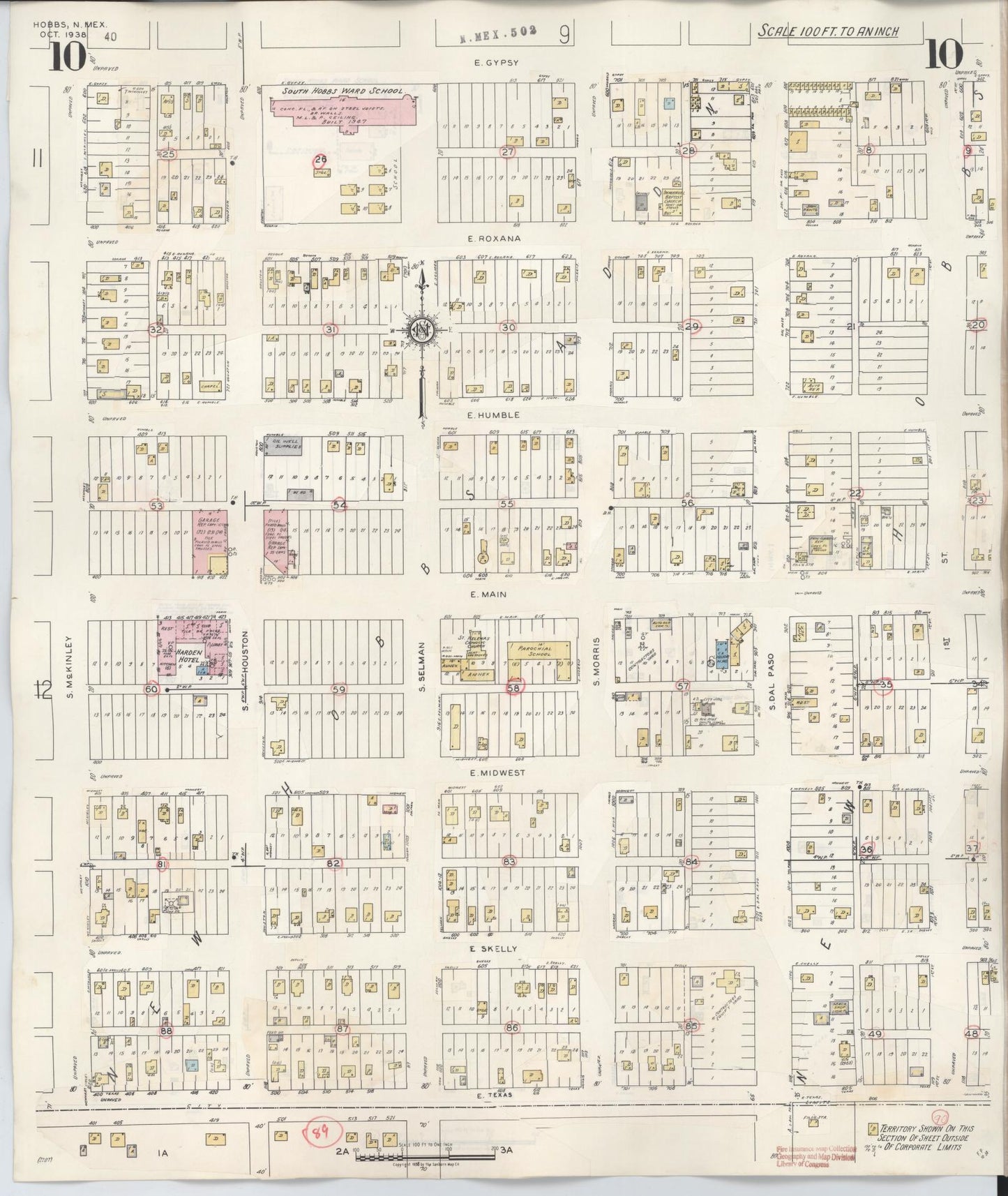 Sanborn Fire Insurance Map from Hobbs, Lea County, New Mexico (1950), Sheet #0010 - Historic Sanborn Fire Insurance Map Print, vintage old map wall art, antique decor, genealogy gift, New Mexico New Mexico map