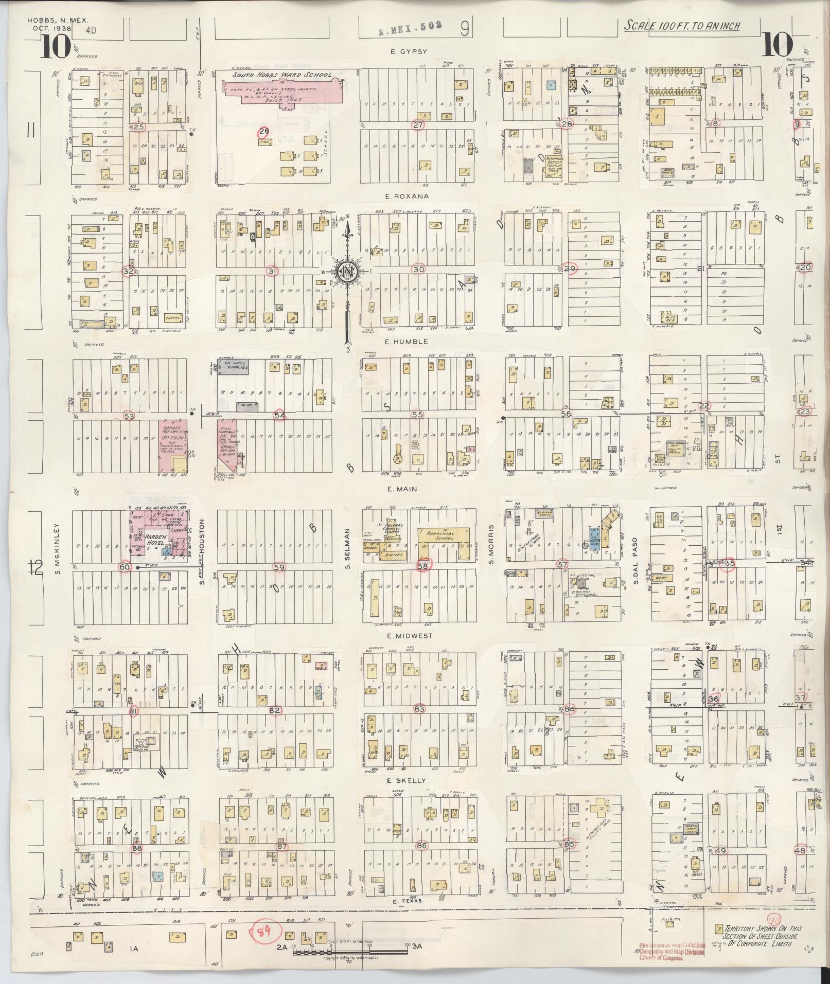 Sanborn Fire Insurance Map from Hobbs, Lea County, New Mexico (1950), Sheet #0010 - Historic Sanborn Fire Insurance Map Print, vintage old map wall art, antique decor, genealogy gift, New Mexico New Mexico map