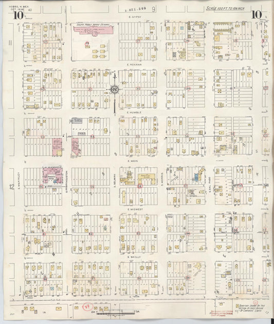 Sanborn Fire Insurance Map from Hobbs, Lea County, New Mexico (1950), Sheet #0010 - Historic Sanborn Fire Insurance Map Print, vintage old map wall art, antique decor, genealogy gift, New Mexico New Mexico map