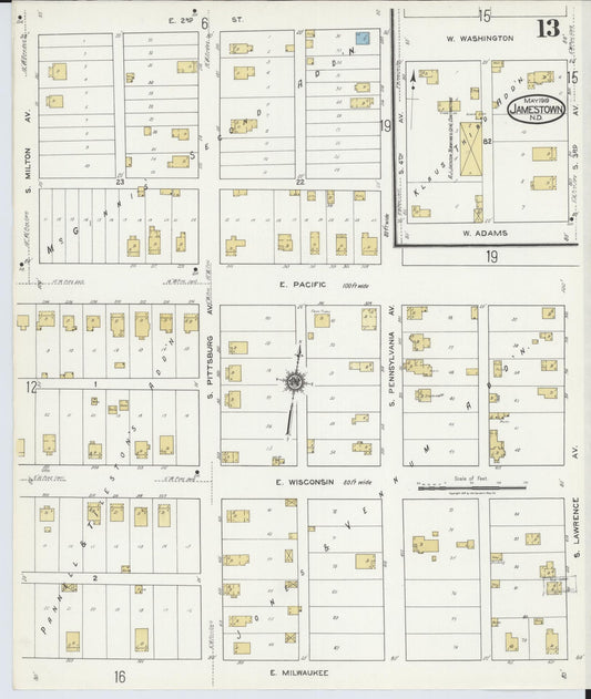 Sanborn Fire Insurance Map from Jamestown, Stutsman County, North Dakota (1919), Sheet #0013 - Historic Sanborn Fire Insurance Map Print, vintage old map wall art, antique decor, genealogy gift, North Dakota North Dakota map