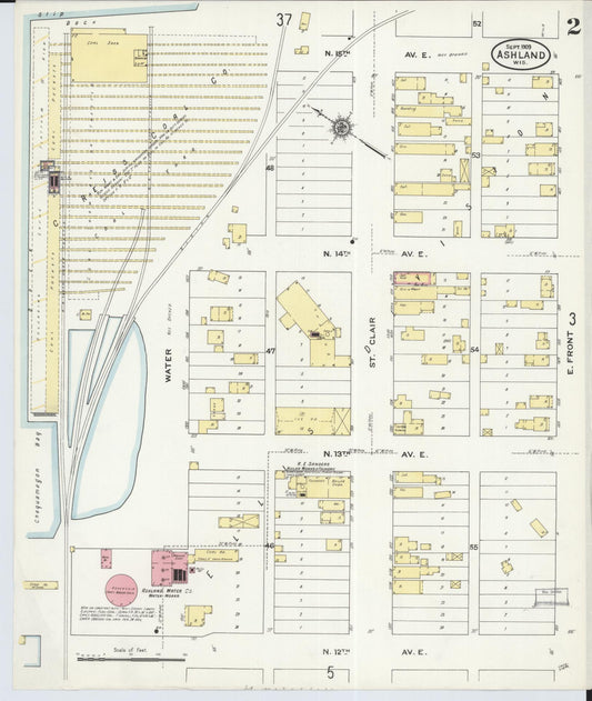 Sanborn Fire Insurance Map from Ashland, Ashland County, Wisconsin (1909), Sheet #0002 - Historic Sanborn Fire Insurance Map Print, vintage old map wall art, antique decor, genealogy gift, Wisconsin Wisconsin map