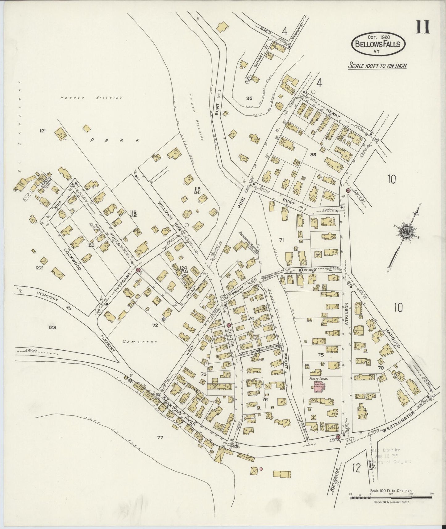 Sanborn Fire Insurance Map from Bellows Falls, Windham County, Vermont (1920), Sheet #0011 - Complete Map Set gallery image, historic Sanborn map, vintage wall art, Vermont Vermont