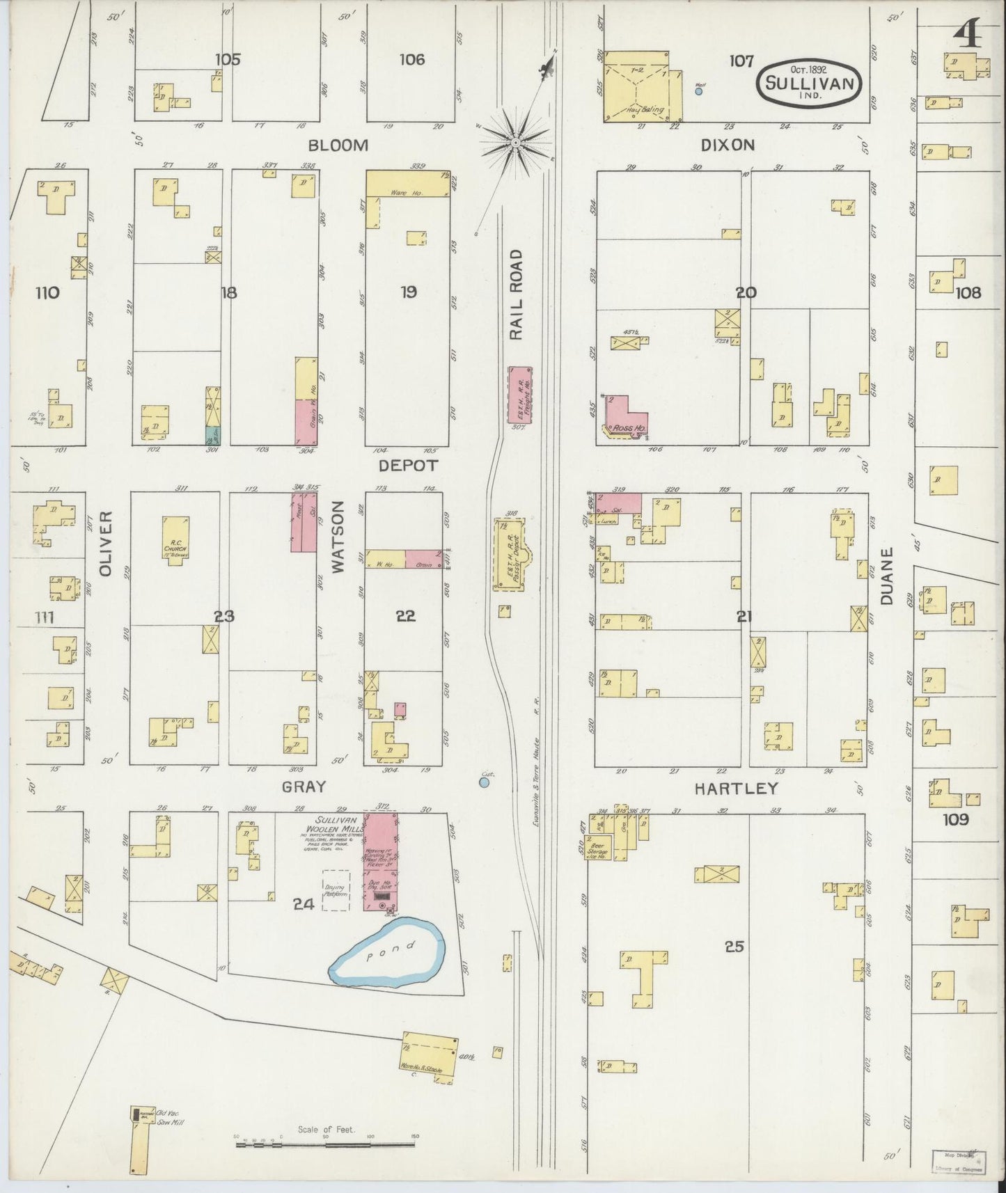 Sanborn Fire Insurance Map from Sullivan, Sullivan County, Indiana (1892), Sheet #0004 - Historic Sanborn Fire Insurance Map Print, vintage old map wall art, antique decor, genealogy gift, Indiana Indiana map