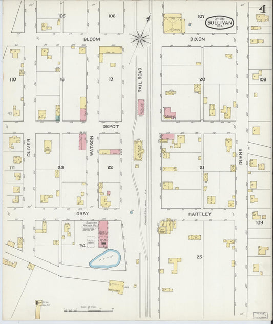 Sanborn Fire Insurance Map from Sullivan, Sullivan County, Indiana (1892), Sheet #0004 - Historic Sanborn Fire Insurance Map Print, vintage old map wall art, antique decor, genealogy gift, Indiana Indiana map