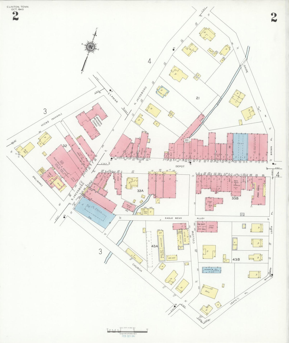 Sanborn Fire Insurance Map from Clinton, Anderson County, Tennessee (1940), Sheet #0002 - Historic Sanborn Fire Insurance Map Print, vintage old map wall art, antique decor, genealogy gift, Tennessee Tennessee map
