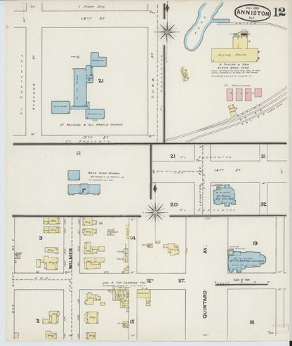 Sanborn Fire Insurance Map from Anniston, Calhoun County, Alabama (1890), Sheet #0012 - Complete Map Set gallery image, historic Sanborn map, vintage wall art, Alabama Alabama