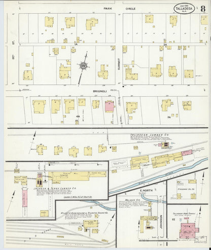 Sanborn Fire Insurance Map from Talladega, Talladega County, Alabama (1910), Sheet #0008 - Complete Map Set gallery image, historic Sanborn map, vintage wall art, Alabama Alabama