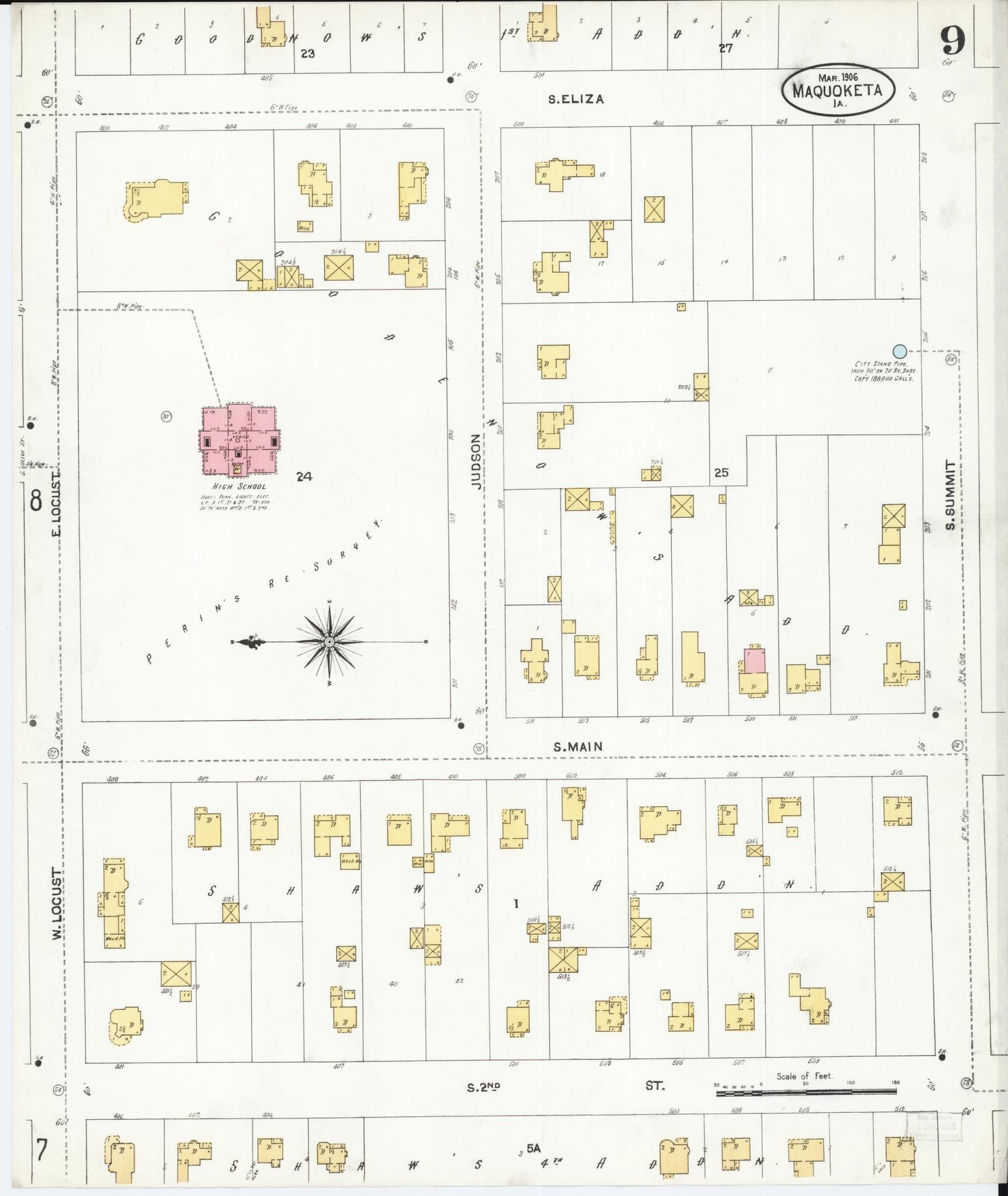 Sanborn Fire Insurance Map from Maquoketa, Jackson County, Iowa (1906), Sheet #0009 - Historic Sanborn Fire Insurance Map Print, vintage old map wall art
