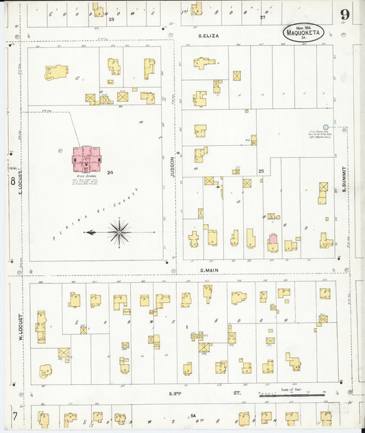 Sanborn Fire Insurance Map from Maquoketa, Jackson County, Iowa (1906), Sheet #0009 - Historic Sanborn Fire Insurance Map Print, vintage old map wall art