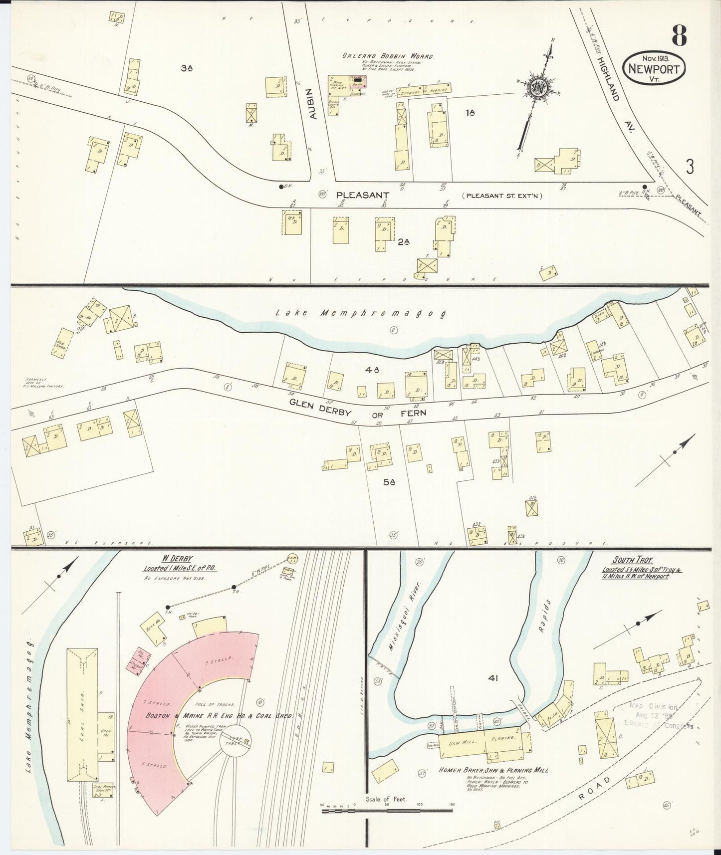 Sanborn Fire Insurance Map from Newport, Orleans County, Vermont (1913), Sheet #0008 - Complete Map Set gallery image, historic Sanborn map, vintage wall art, Vermont Vermont