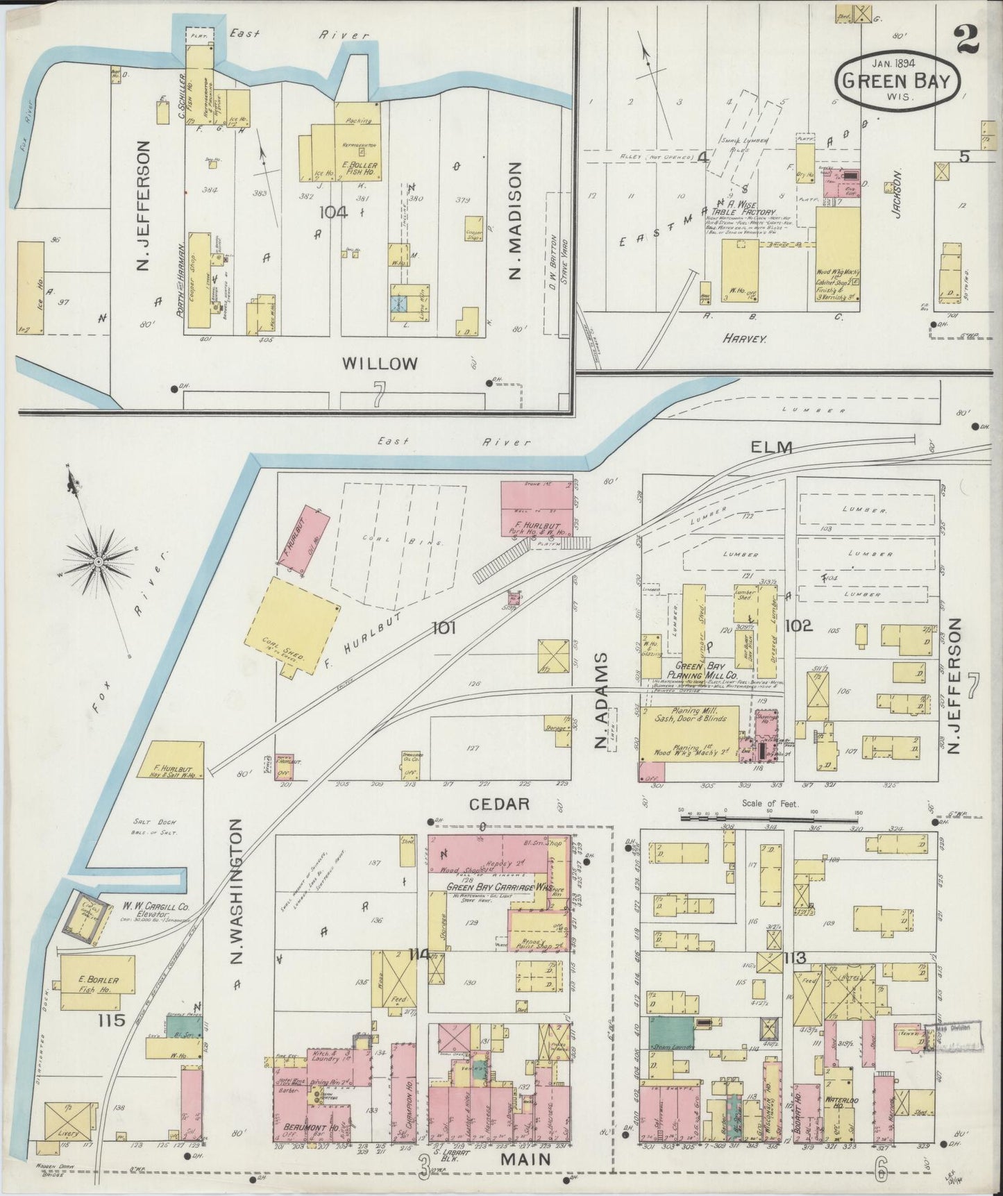 Sanborn Fire Insurance Map from Green Bay, Brown County, Wisconsin (1894), Sheet #0002 - Historic Sanborn Fire Insurance Map Print, vintage old map wall art, antique decor, genealogy gift, Wisconsin Wisconsin map