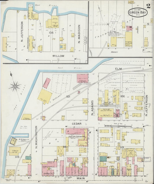 Sanborn Fire Insurance Map from Green Bay, Brown County, Wisconsin (1894), Sheet #0002 - Historic Sanborn Fire Insurance Map Print, vintage old map wall art, antique decor, genealogy gift, Wisconsin Wisconsin map