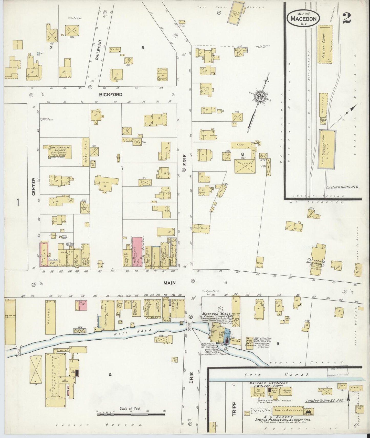 Sanborn Fire Insurance Map from Macedon, Wayne County, New York (1912), Sheet #0002 - Historic Sanborn Fire Insurance Map Print, vintage old map wall art, antique decor, genealogy gift, New York New York map