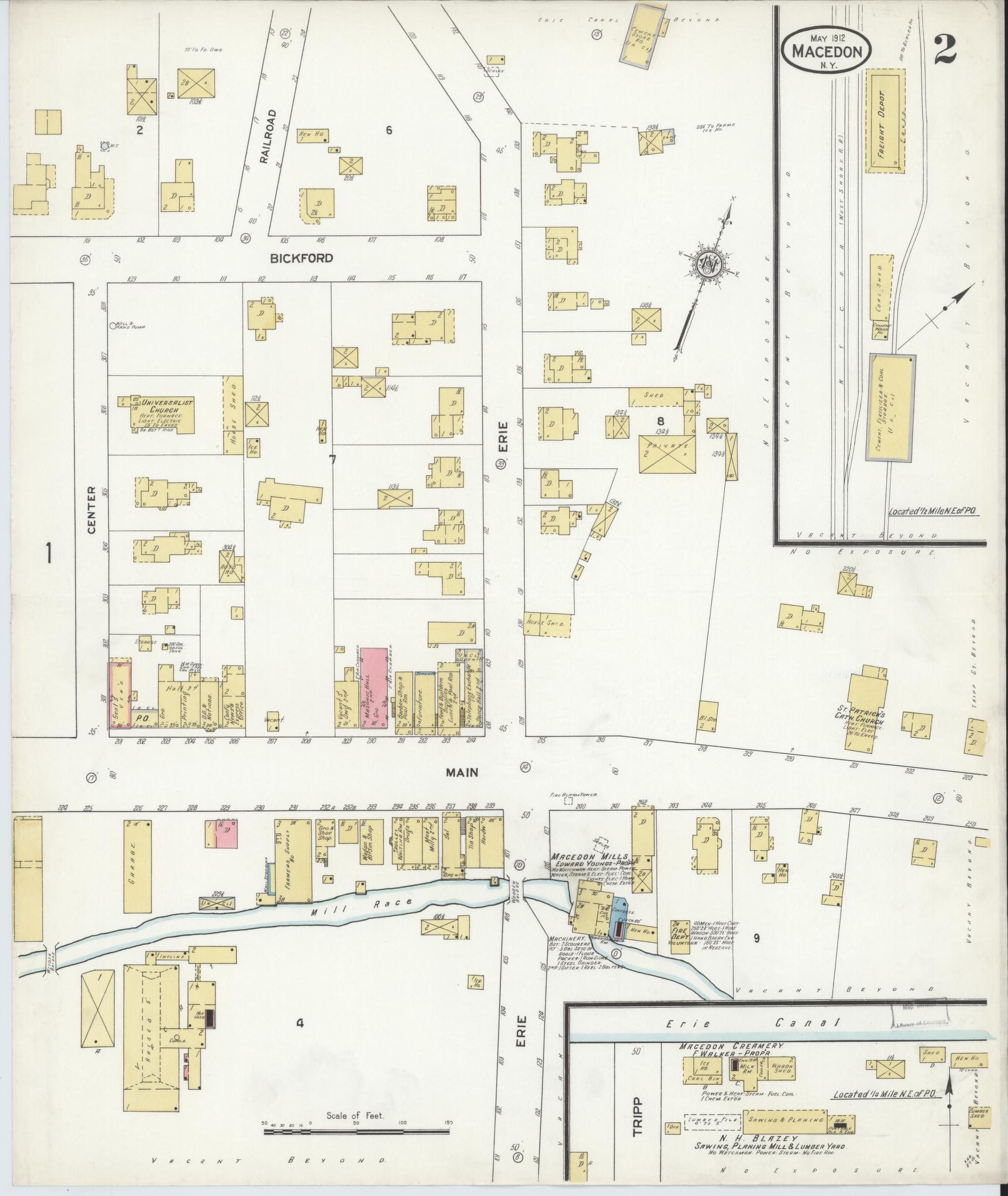Sanborn Fire Insurance Map from Macedon, Wayne County, New York (1912), Sheet #0002 - Historic Sanborn Fire Insurance Map Print, vintage old map wall art, antique decor, genealogy gift, New York New York map