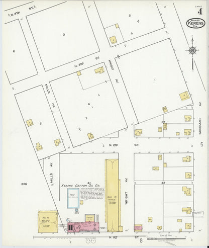 Sanborn Fire Insurance Map from Kerens, Navarro County, Texas (1921), Sheet #0004 - Complete Map Set gallery image, historic Sanborn map, vintage wall art, Texas Texas