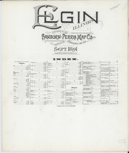 Sanborn Fire Insurance Map from Elgin, Kane County, Illinois (1891), Sheet #0001 - Historic Sanborn Fire Insurance Map Print, vintage old map wall art, antique decor, genealogy gift, Illinois Illinois map