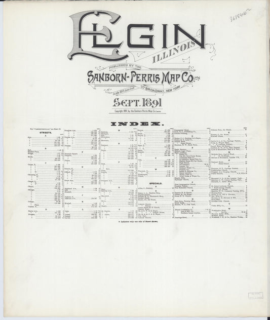 Sanborn Fire Insurance Map from Elgin, Kane County, Illinois (1891), Sheet #0001 - Historic Sanborn Fire Insurance Map Print, vintage old map wall art, antique decor, genealogy gift, Illinois Illinois map