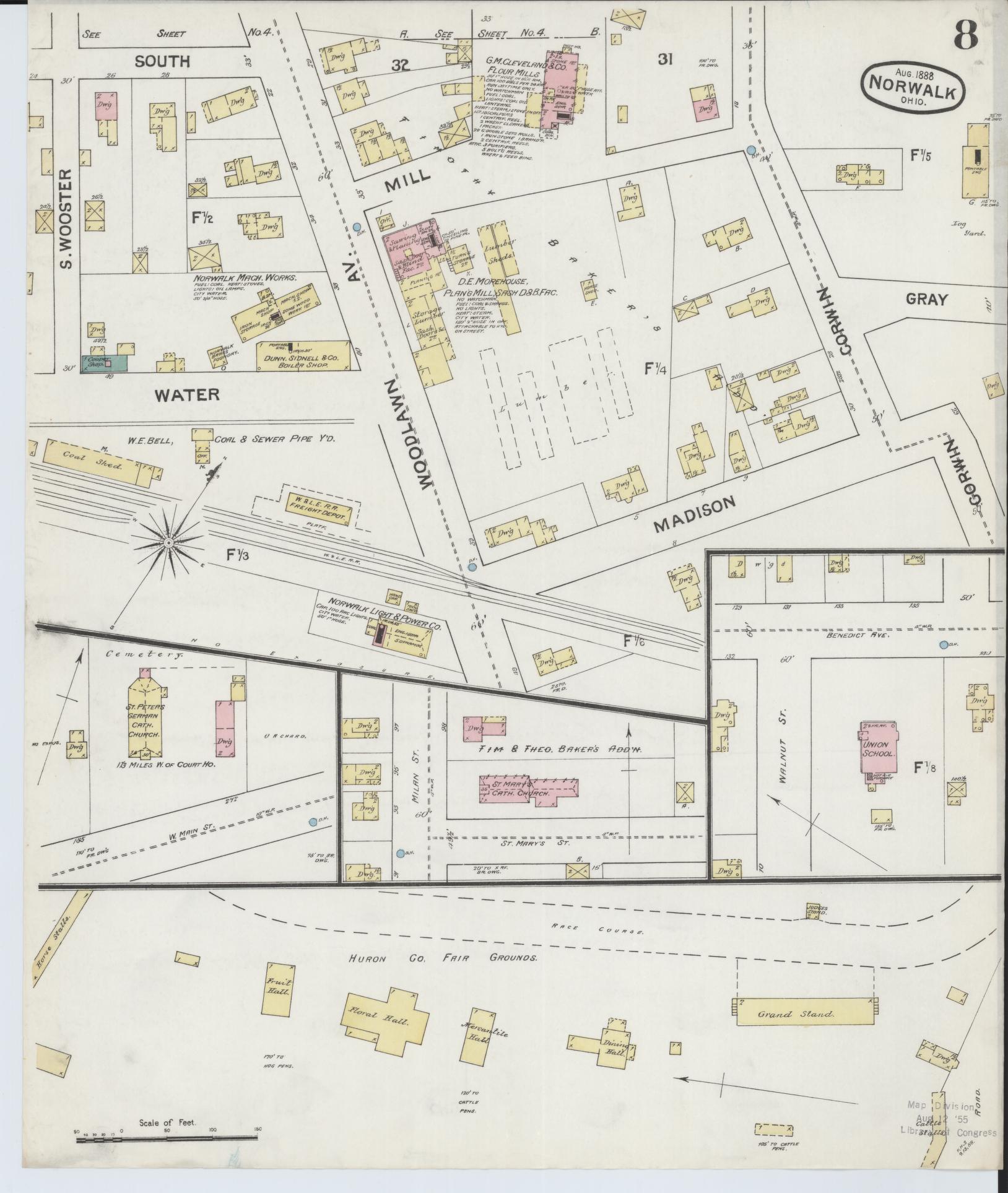 Sanborn Fire Insurance Map from Norwalk, Huron County, Ohio (1888), Sheet #0008 - Historic Sanborn Fire Insurance Map Print, vintage old map wall art, antique decor, genealogy gift, Ohio Ohio map