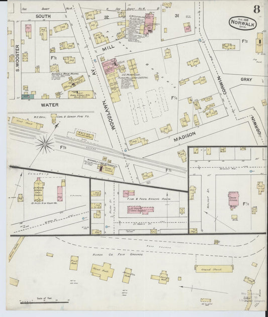 Sanborn Fire Insurance Map from Norwalk, Huron County, Ohio (1888), Sheet #0008 - Historic Sanborn Fire Insurance Map Print, vintage old map wall art, antique decor, genealogy gift, Ohio Ohio map