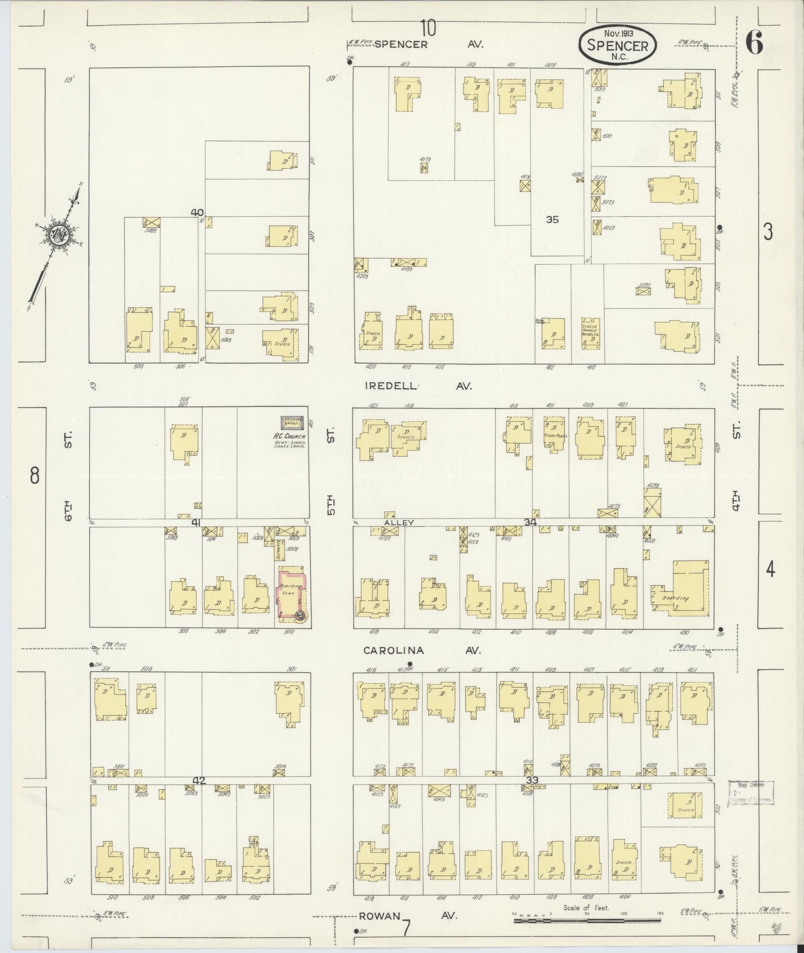 Sanborn Fire Insurance Map from Spencer, Rowan County, North Carolina (1913), Sheet #0006 - Complete Map Set gallery image, historic Sanborn map, vintage wall art, North Carolina North Carolina