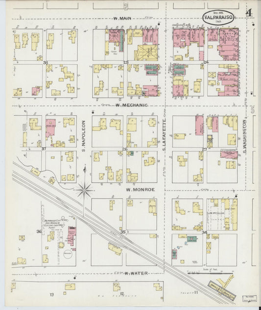 Sanborn Fire Insurance Map from Valparaiso, Porter County, Indiana (1892), Sheet #0004 - Historic Sanborn Fire Insurance Map Print, vintage old map wall art, antique decor, genealogy gift, Indiana Indiana map
