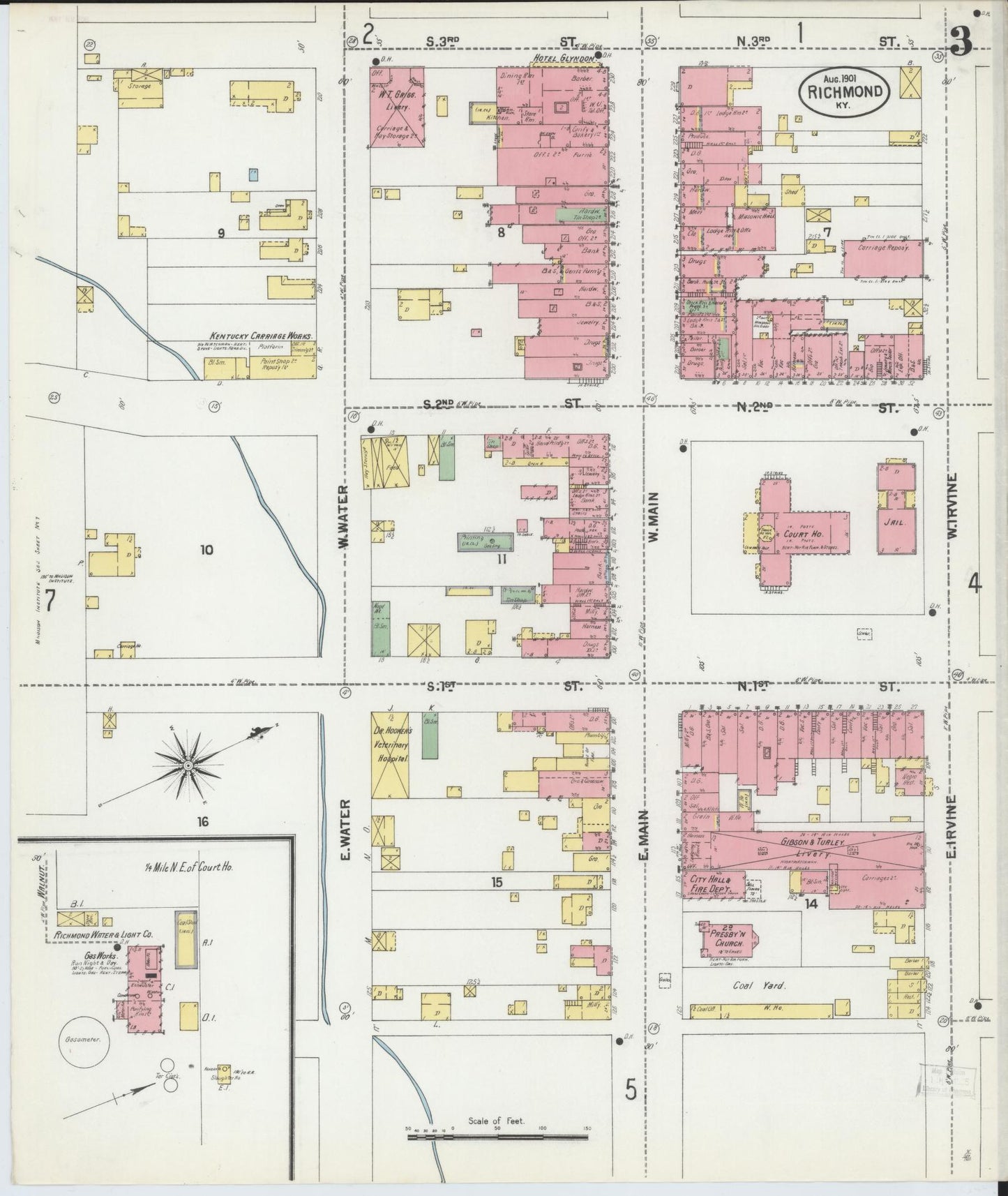 Sanborn Fire Insurance Map from Richmond, Madison County, Kentucky (1901), Sheet #0003 - Complete Map Set gallery image, historic Sanborn map, vintage wall art, Kentucky Kentucky