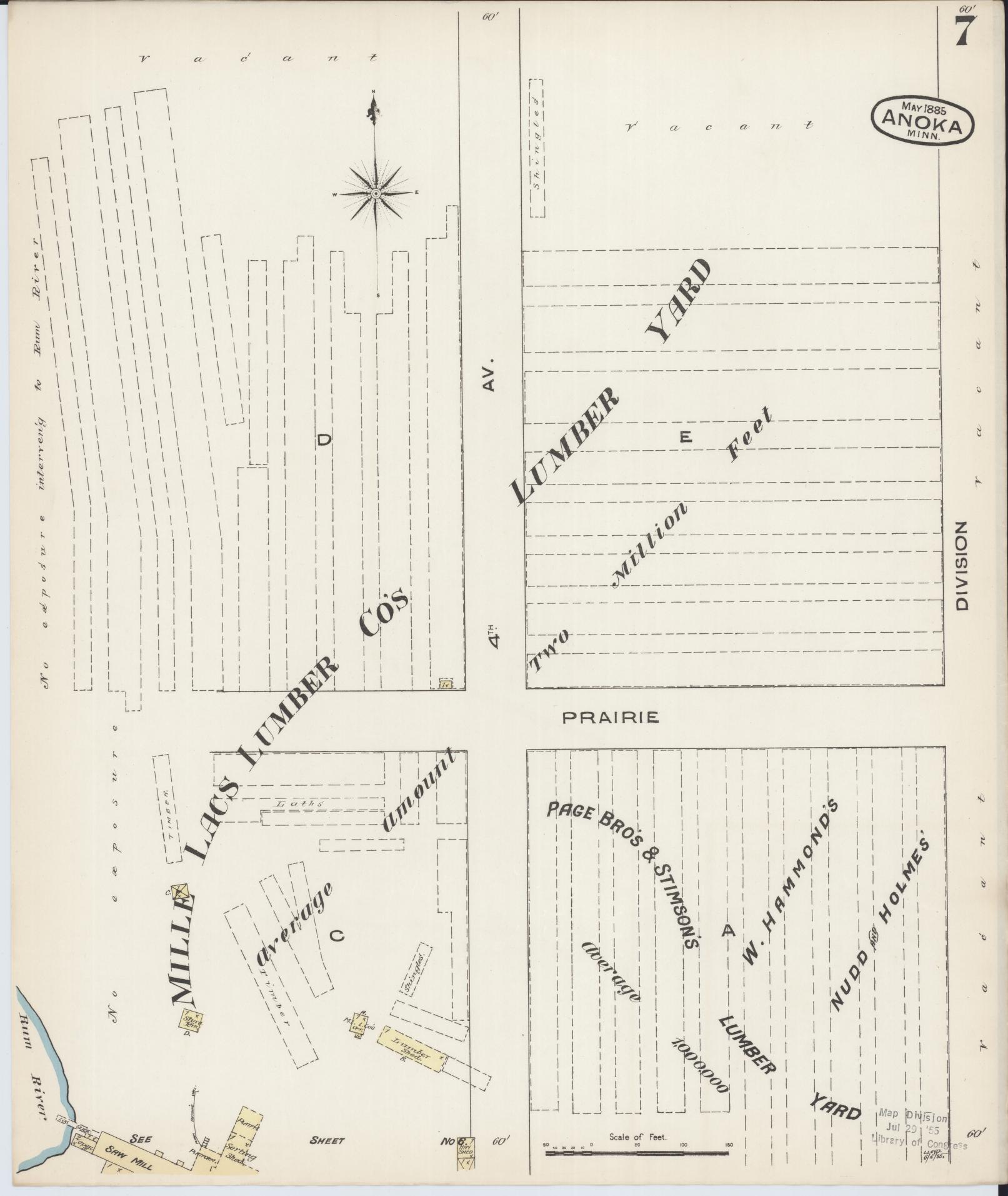Sanborn Fire Insurance Map from Anoka, Anoka County, Minnesota (1885), Sheet #0007 - Historic Sanborn Fire Insurance Map Print, vintage old map wall art, antique decor, genealogy gift, Minnesota Minnesota map