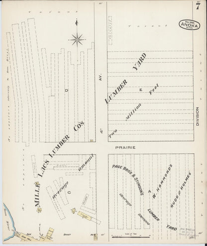 Sanborn Fire Insurance Map from Anoka, Anoka County, Minnesota (1885), Sheet #0007 - Historic Sanborn Fire Insurance Map Print, vintage old map wall art, antique decor, genealogy gift, Minnesota Minnesota map