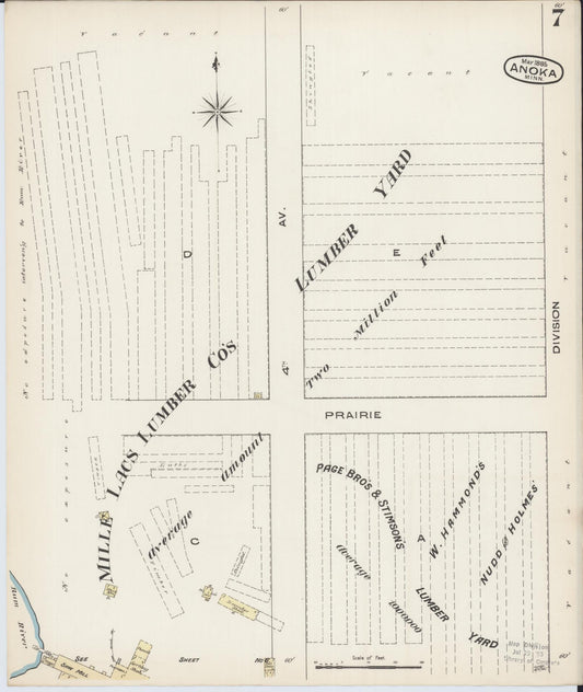 Sanborn Fire Insurance Map from Anoka, Anoka County, Minnesota (1885), Sheet #0007 - Historic Sanborn Fire Insurance Map Print, vintage old map wall art, antique decor, genealogy gift, Minnesota Minnesota map