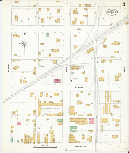 Sanborn Fire Insurance Map from Osceola, Clarke County, Iowa (1899), Sheet #0003 - Historic Sanborn Fire Insurance Map Print, vintage old map wall art