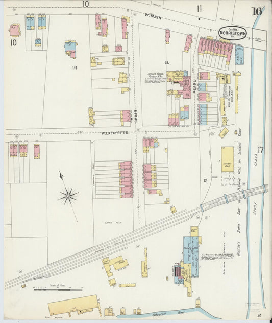 Sanborn Fire Insurance Map from Norristown, Montgomery County, Pennsylvania (1896), Sheet #0016 - Historic Sanborn Fire Insurance Map Print, vintage old map wall art, antique decor, genealogy gift, Pennsylvania Pennsylvania map