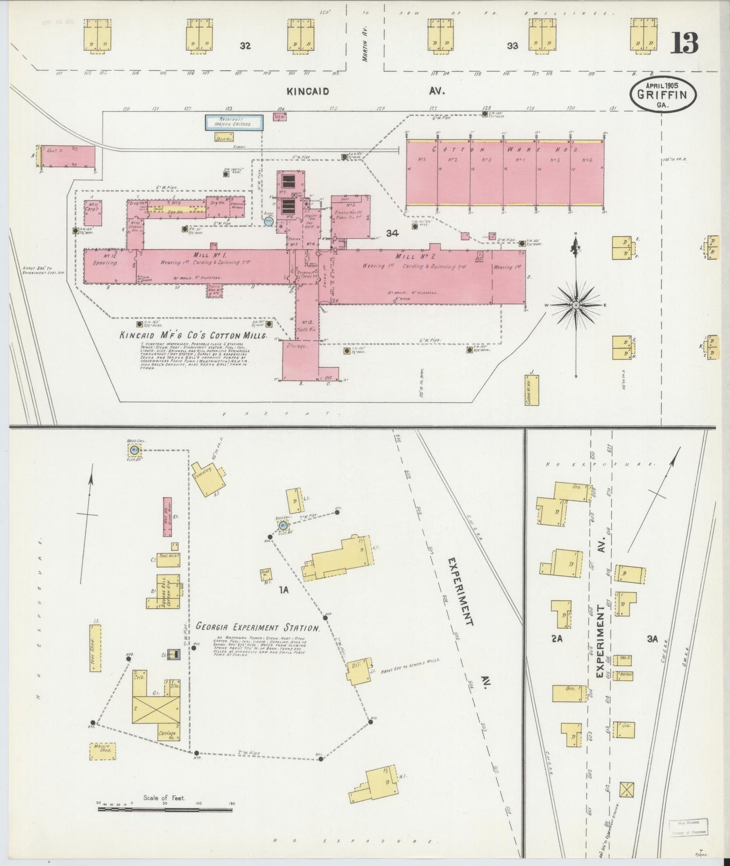 Sanborn Fire Insurance Map from Griffin, Spalding County, Georgia (1905), Sheet #0013 - Complete Map Set gallery image, historic Sanborn map, vintage wall art, Georgia Georgia