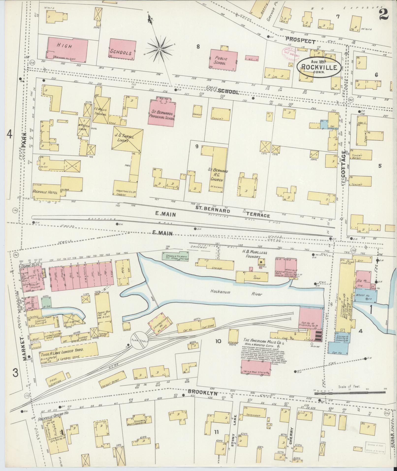 Sanborn Fire Insurance Map from Rockville, Tolland County, Connecticut (1897), Sheet #0002 - Complete Map Set gallery image, historic Sanborn map, vintage wall art, Connecticut Connecticut