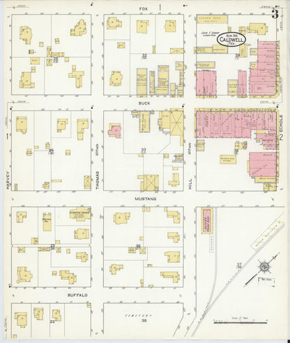Sanborn Fire Insurance Map from Caldwell, Burleson County, Texas (1915), Sheet #0003 - Complete Map Set gallery image, historic Sanborn map, vintage wall art, Texas Texas