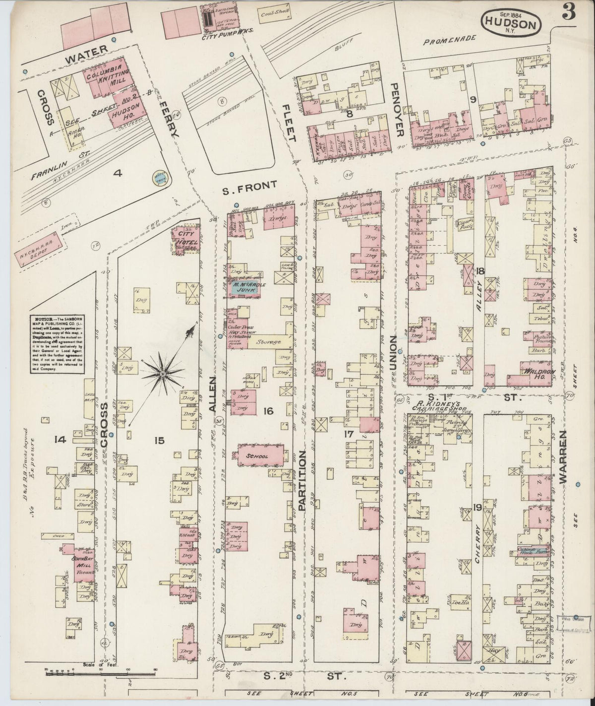Sanborn Fire Insurance Map from Hudson, Columbia County, New York (1884), Sheet #0003 - Complete Map Set gallery image, historic Sanborn map, vintage wall art, New York New York