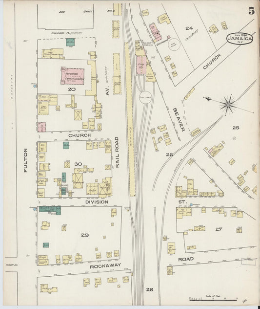 Sanborn Fire Insurance Map from Jamaica, Queens County, New York (1886), Sheet #0005 - Historic Sanborn Fire Insurance Map Print, vintage old map wall art, antique decor, genealogy gift, New York New York map