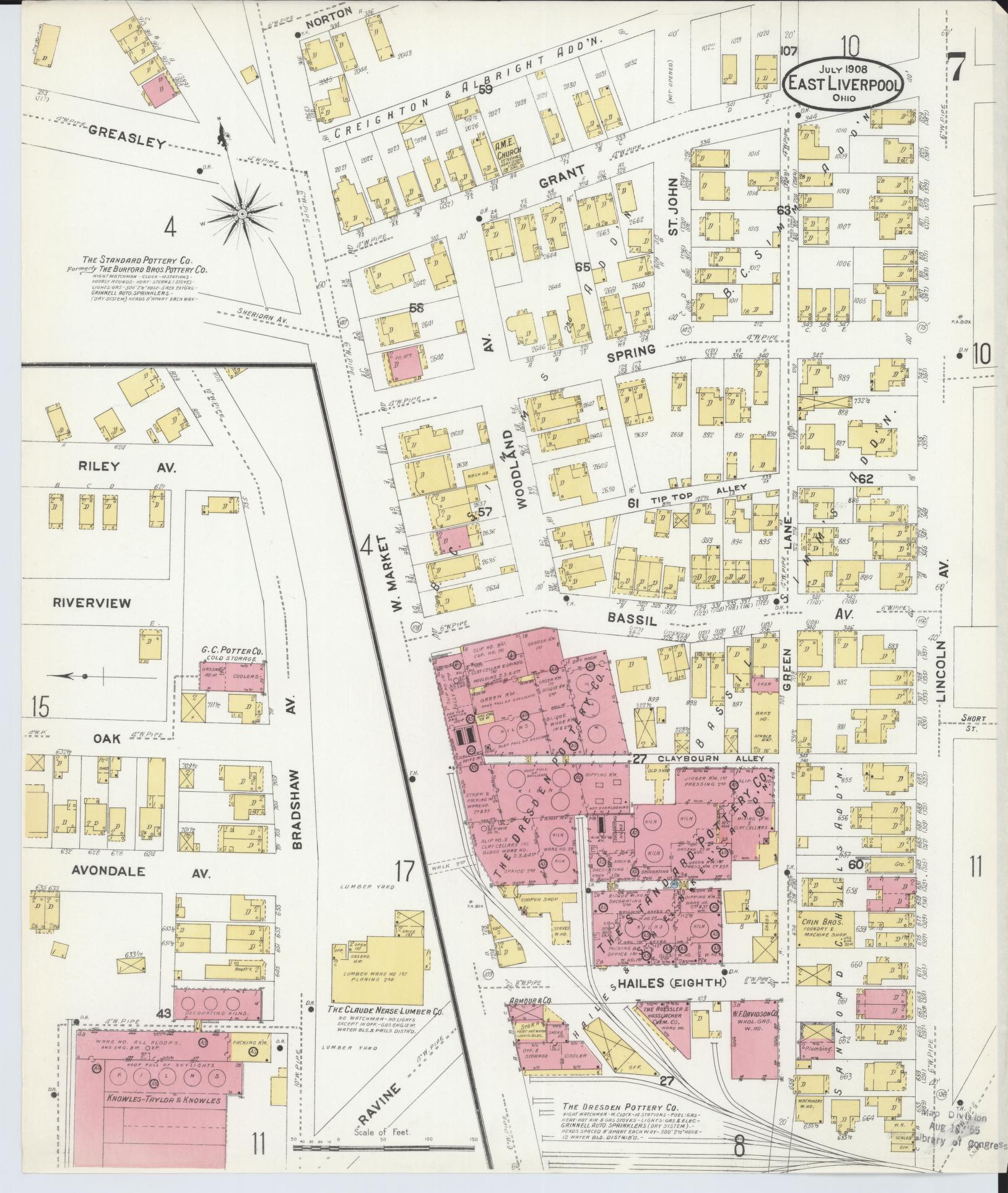 Sanborn Fire Insurance Map from East Liverpool, Columbiana County, Ohio (1908), Sheet #0007 - Complete Map Set gallery image, historic Sanborn map, vintage wall art, Ohio Ohio