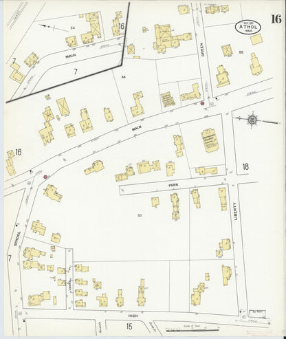 Sanborn Fire Insurance Map from Athol, Worcester County, Massachusetts (1911), Sheet #0016 - Historic Sanborn Fire Insurance Map Print, vintage old map wall art, antique decor, genealogy gift, Massachusetts Massachusetts map