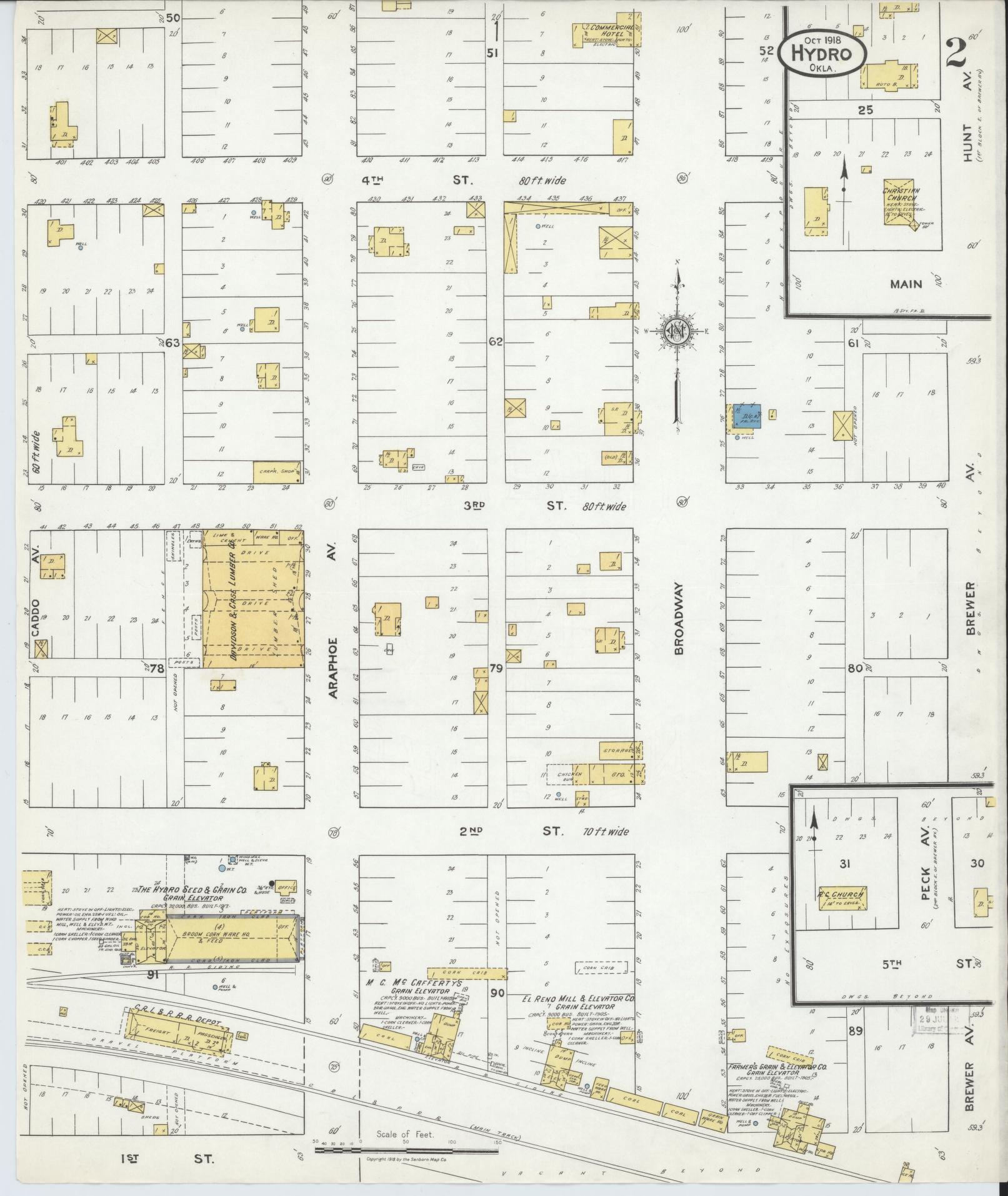 Sanborn Fire Insurance Map from Hydro, Caddo County, Oklahoma (1918), Sheet #0002 - Historic Sanborn Fire Insurance Map Print, vintage old map wall art, antique decor, genealogy gift, Oklahoma Oklahoma map
