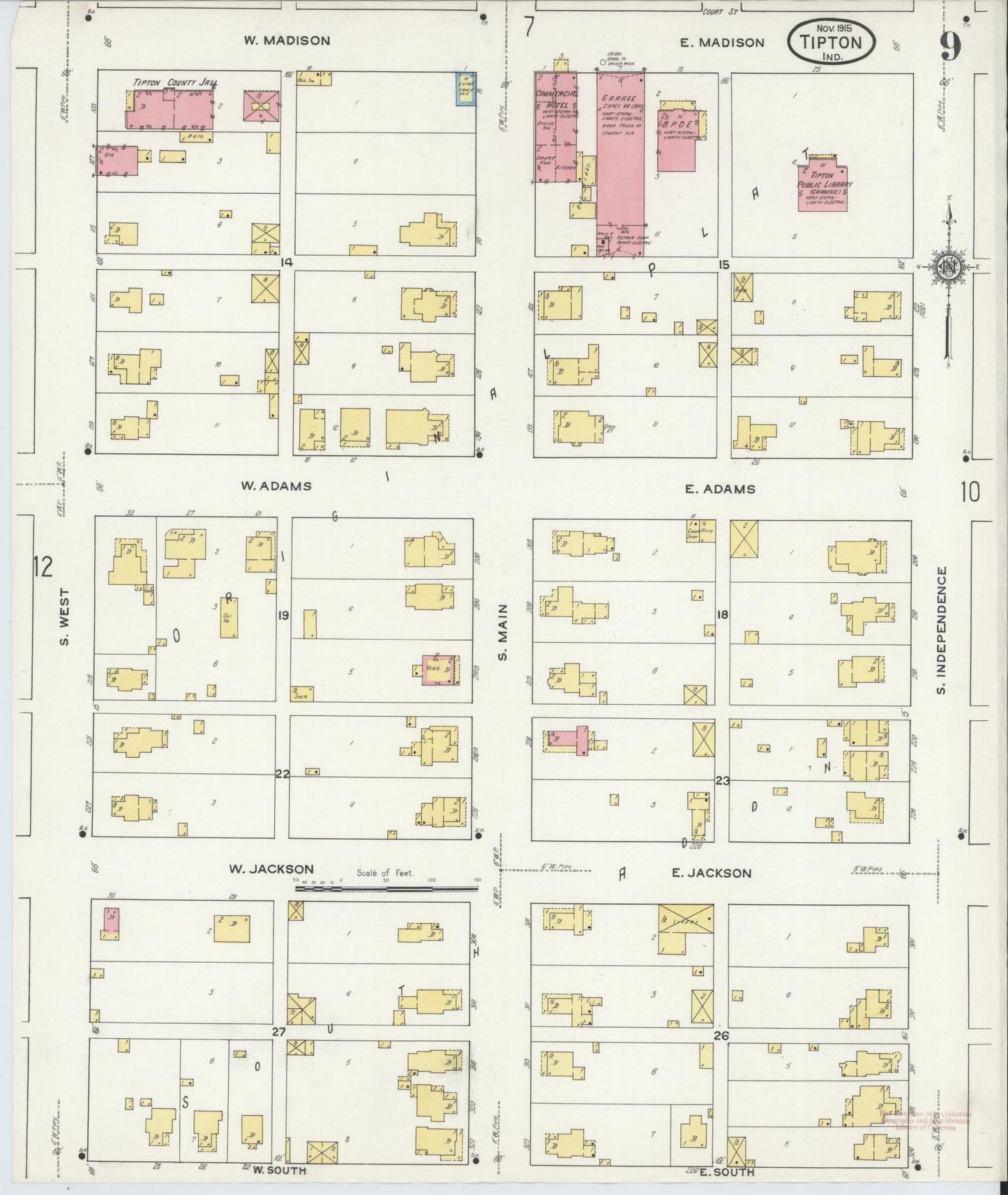 Sanborn Fire Insurance Map from Tipton, Tipton County, Indiana (1915), Sheet #0009 - Historic Sanborn Fire Insurance Map Print, vintage old map wall art, antique decor, genealogy gift, Indiana Indiana map