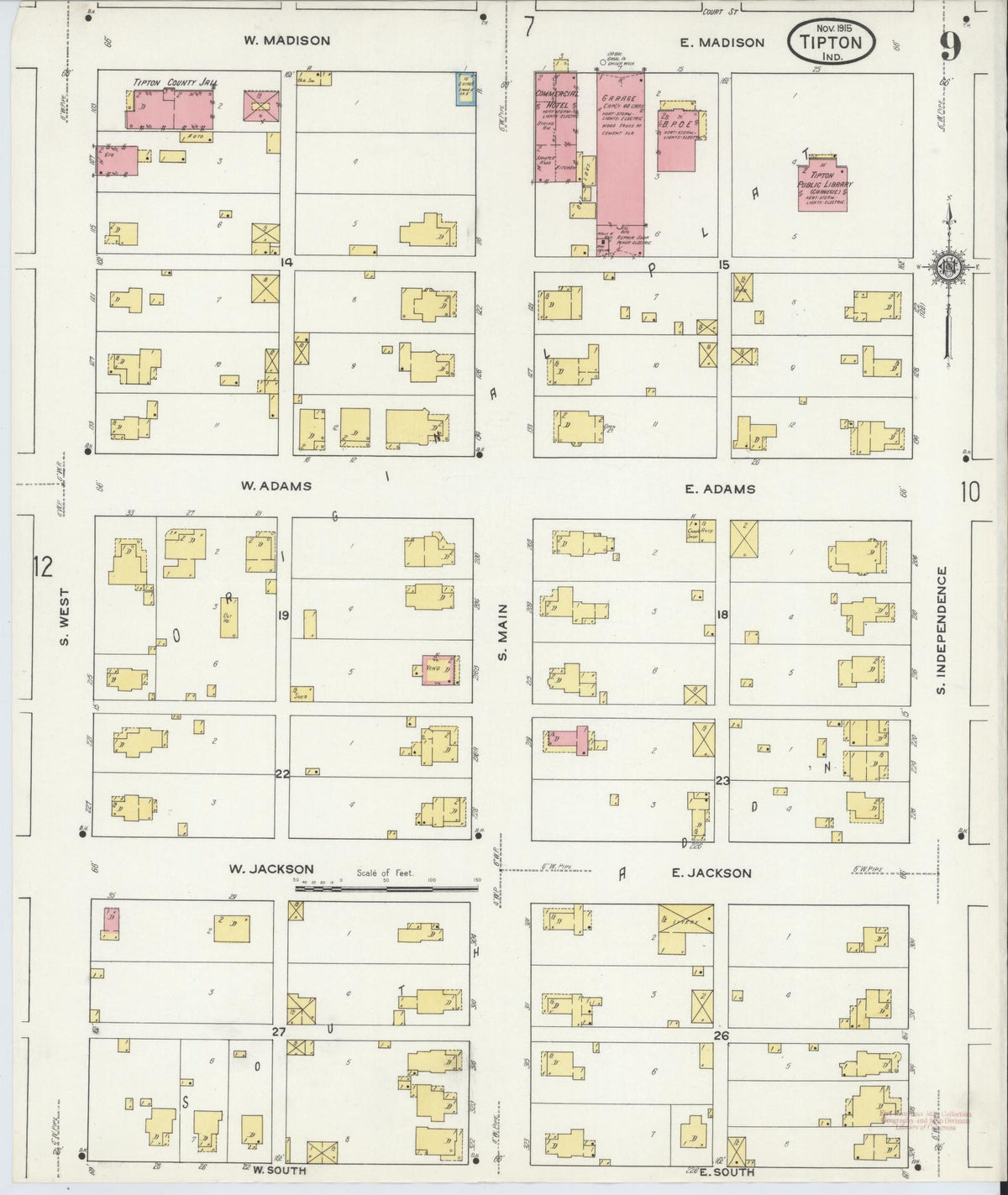 Sanborn Fire Insurance Map from Tipton, Tipton County, Indiana (1915), Sheet #0009 - Historic Sanborn Fire Insurance Map Print, vintage old map wall art, antique decor, genealogy gift, Indiana Indiana map