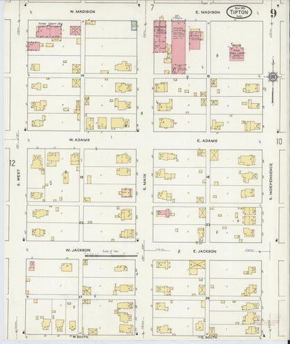 Sanborn Fire Insurance Map from Tipton, Tipton County, Indiana (1915), Sheet #0009 - Historic Sanborn Fire Insurance Map Print, vintage old map wall art, antique decor, genealogy gift, Indiana Indiana map